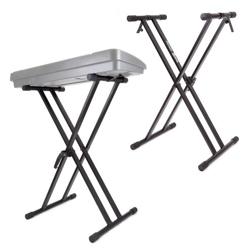  RockJam Xfinity Heavy-Duty, Double-X, Pre-Assembled, Infinitely Adjustable Piano Keyboard Stand with Locking Straps