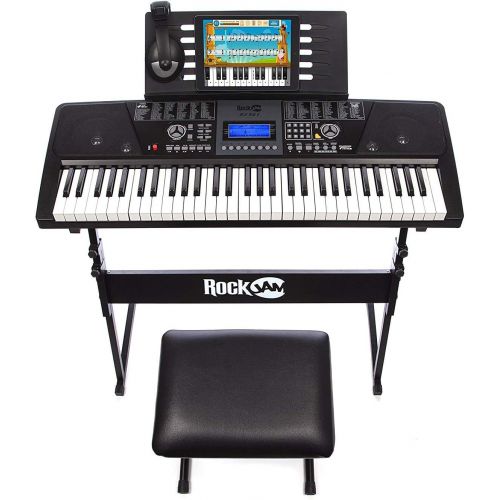  [아마존 핫딜] [아마존핫딜]RockJam 61-Key Electronic Keyboard Piano SuperKit with Stand, Stool, Headphones & Power Supply, Black - RJ561