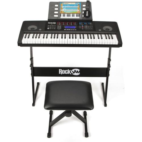  [아마존핫딜][아마존 핫딜] RockJam RJ761 61 Key Electronic Interactive Teaching Piano Keyboard with Stand, Stool, Sustain Pedal and Headphones (RJ761-SK)
