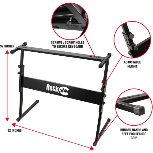  RockJam 61 Key Keyboard Piano With LCD Display Kit, Keyboard Stand, Piano Bench, Headphones, Simply Piano App & Keynote Stickers