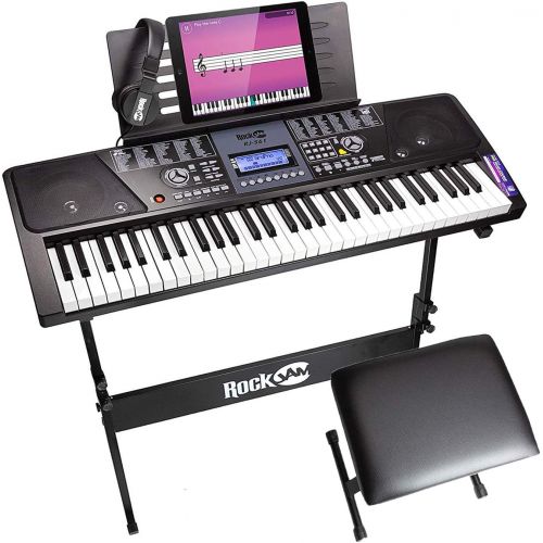  RockJam 61 Key Keyboard Piano With LCD Display Kit, Keyboard Stand, Piano Bench, Headphones, Simply Piano App & Keynote Stickers