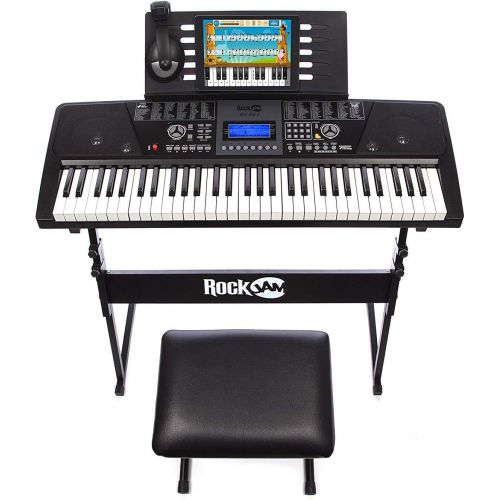  RockJam 61 Key Keyboard Piano With LCD Display Kit, Keyboard Stand, Piano Bench, Headphones, Simply Piano App & Keynote Stickers