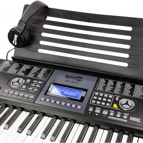  RockJam 61 Key Keyboard Piano With LCD Display Kit, Keyboard Stand, Piano Bench, Headphones, Simply Piano App & Keynote Stickers