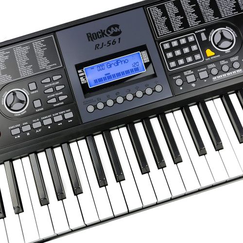  RockJam 61 Key Keyboard Piano With LCD Display Kit, Keyboard Stand, Piano Bench, Headphones, Simply Piano App & Keynote Stickers