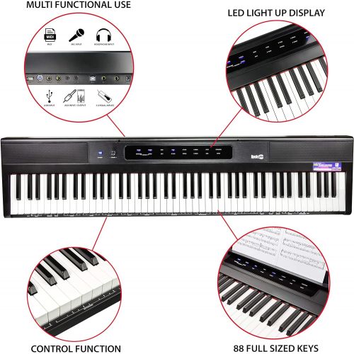  RockJam 88-Key Beginner Digital Piano with Full-Size Semi-Weighted Keys, Power Supply, Simply Piano App Content & Key Note Stickers, Black