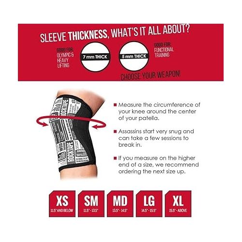  Rocktape Assassins Knee Compression Sleeves, Knee Brace for Weightlifting, Cross Training & Working Out - Reduce Strain & Swelling (2 Sleeves)