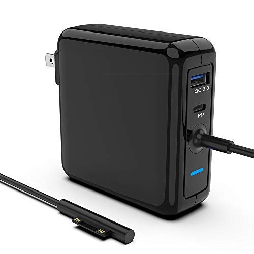  Rocketek 87W Microsoft Surface Pro Charger，Type C Power Delivery + USB Quick Charge 3.0 Ports Wall Charger Station,Power Adapter Battery Supply for Surface Pro 3/4/5/6/Surface Go/Surface La