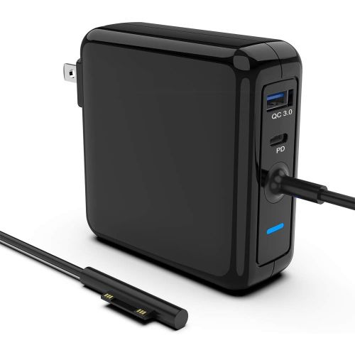  Rocketek 87W Microsoft Surface Pro Charger，Type C Power Delivery + USB Quick Charge 3.0 Ports Wall Charger Station,Power Adapter Battery Supply for Surface Pro 3/4/5/6/Surface Go/Surface La