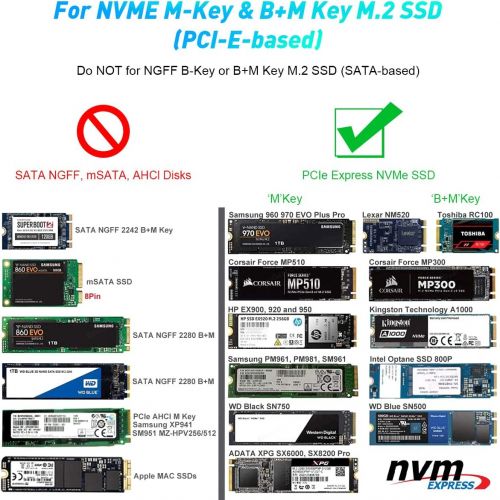  Rocketek M.2 NVMe SSD Enclosure,USB C 3.1 Gen2 10Gbps Aluminum External Hard Disk Enclosure for M/B&M Key NVMe PCIe-based 2230 2242 2260 2280 SSDs,Tool-Free NVMe Hard Drive Reader