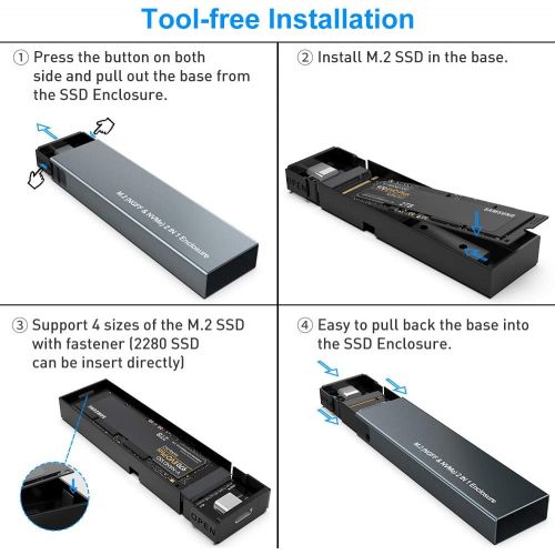  ROCKETEK Aluminum M.2 NVME and SATA NGFF Enclosure Dual Protocol Gen 2 USB 3.1 M.2 SSD External Hard Disk Drive Adapter