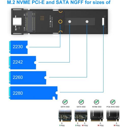  ROCKETEK Aluminum M.2 NVME and SATA NGFF Enclosure Dual Protocol Gen 2 USB 3.1 M.2 SSD External Hard Disk Drive Adapter