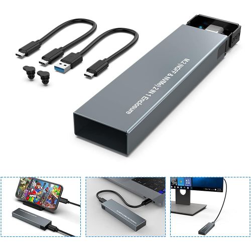  ROCKETEK Aluminum M.2 NVME and SATA NGFF Enclosure Dual Protocol Gen 2 USB 3.1 M.2 SSD External Hard Disk Drive Adapter