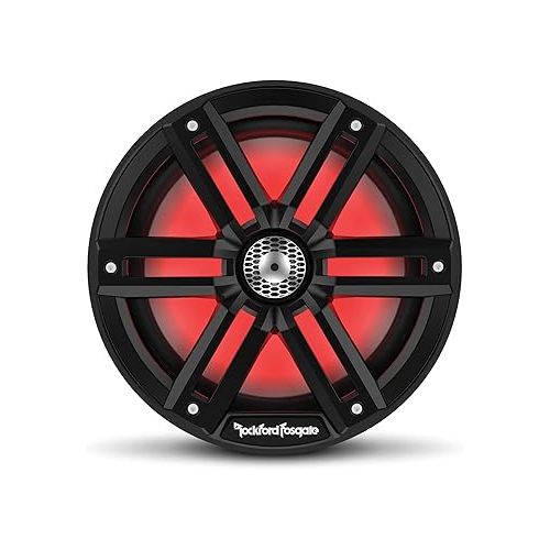  Rockford Fosgate M2-8B Color Optix 8” 2-Way Coaxial Multicolor LED Lighted Marine Speakers -Black/Stainless (Pair)