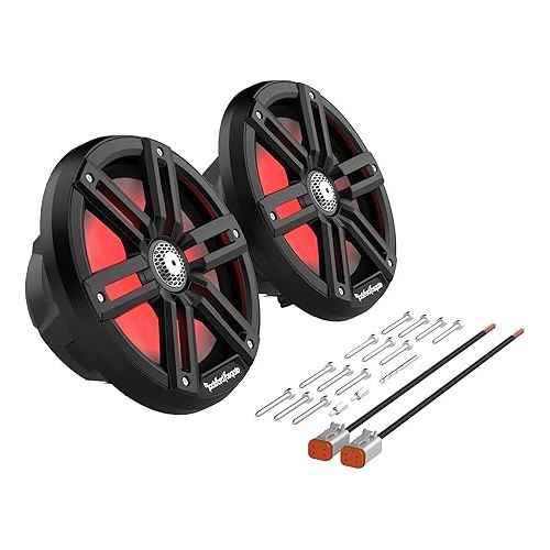  Rockford Fosgate M2-8B Color Optix 8” 2-Way Coaxial Multicolor LED Lighted Marine Speakers -Black/Stainless (Pair)