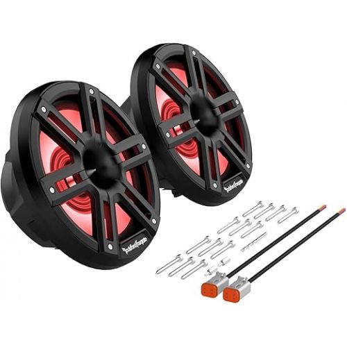  Rockford Fosgate M2-8HB Color Optix 8a€ 2-Way Coaxial Multicolor LED Lighted Marine Speakers with Horn Tweeters -Black/Stainless (Pair)