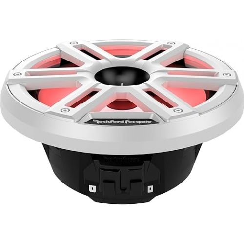  Rockford Fosgate M2-8H Color Optix 8” 2-Way Coaxial Multicolor LED Lighted Marine Speakers with Horn Tweeters - White/Stainless (Pair)