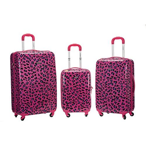  Rockland Safari Hardside Spinner Wheel Luggage, Magenta Leopard, Carry-On 20-Inch