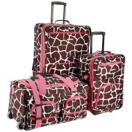 Rockland Luggage 3 Piece Printed Luggage Set, Pink Giraffe, Medium