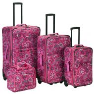 Rockland Luggage Brown Leaf 4 Piece Luggage Set, Pink Bandana, One Size