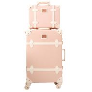 Rockland Vintage Luggage Set Carry On Luggage Retro Travel Suitcase with Rolling Spinner leather (elegant pink set, 20)