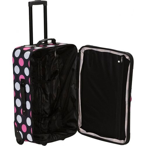  Rockland Escape 4-Piece Softside Upright Luggage Set, Pink Dots, (14/19/24/28)