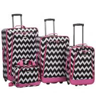 Rockland 4 Piece Pink Chevron Luggage Set