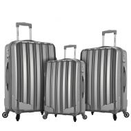 Rockland Barcelona 3 Polycarbonate/abs Set with 6 Pc. Travel Set & Luggage Cover, Silver