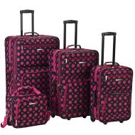 Rockland Luggage 4 Piece Luggage Set, Black/Pink Dot, One Size