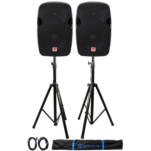  (2) Rockville SPGN124 12 Passive 2400W DJ PA Speakers+Stands+Cables+Carry Bag