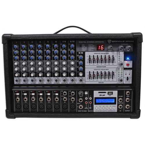  Rockville RPM109 12-Ch 4800w Powered Mixer, 7 Band EQ, FX, USB, 48V+Peavey Cable