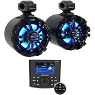 Rockville RGHR45 4 Zone Marine Gauge Hole Receiver Bluetooth/Radio/Wired Remote Bundle with (2) Rockville WB65KLED 6.5