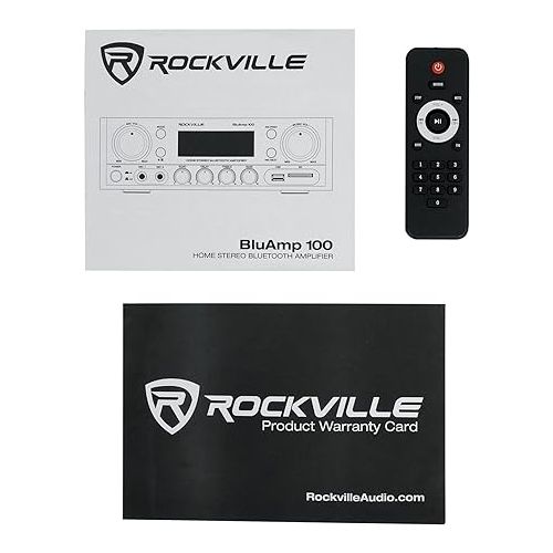  (1) Rockville BLUAMP 100 Home Stereo Bluetooth Amplifier with USB/Mic Input+RCA Out Bundle with (1) Rockville Mini WiFi Music Player Wireless Audio Streaming Multiroom Stereo Receiver (2 Items)