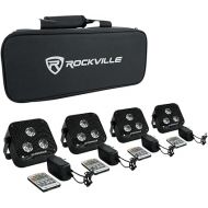 Rockville 4 Pack Mini RF3 Black DJ Par Up Lights+Bag+RF Remotes+Wireless DMX