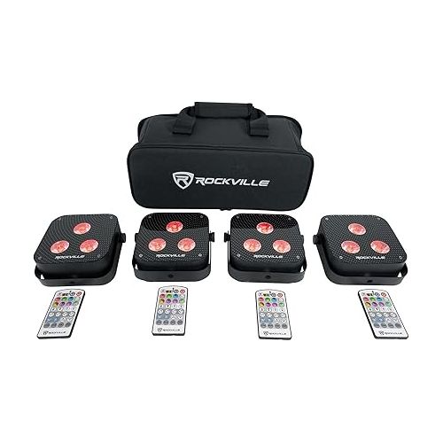  Rockville 4 Pack Mini RF3 Black DJ Par Up Lights+Bag+RF Remotes+Wireless DMX