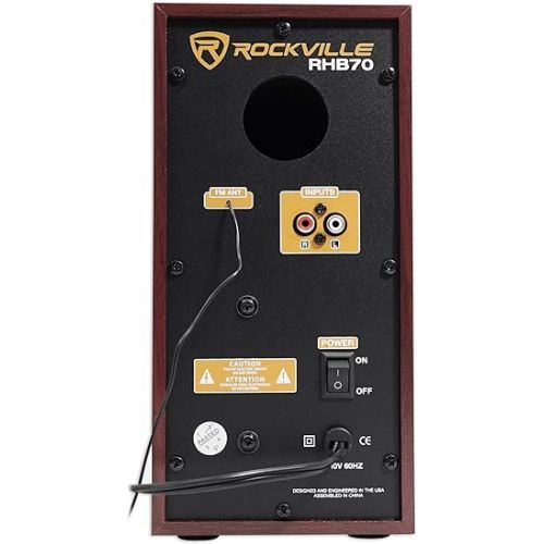  Rockville RHB70 Home Theater Compact Powered Speaker System w Bluetooth/USB/FM, Cherry Wood