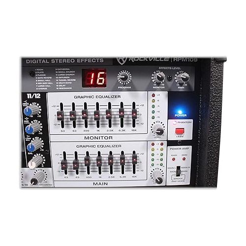  Rockville 12 Channel 4800w Powered Mixer, 7 Band EQ, Effects, USB, 48V (RPM109)