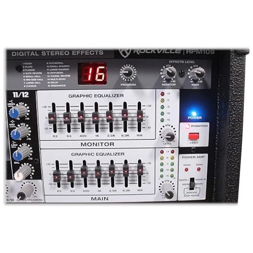  Rockville 12 Channel 4800w Powered Mixer, 7 Band EQ, Effects, USB, 48V (RPM109)