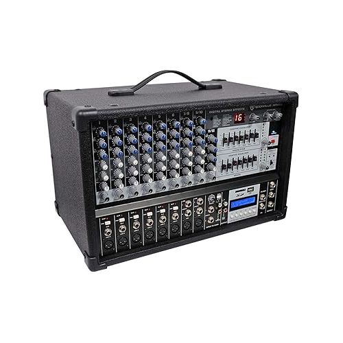  Rockville 12 Channel 4800w Powered Mixer, 7 Band EQ, Effects, USB, 48V (RPM109)