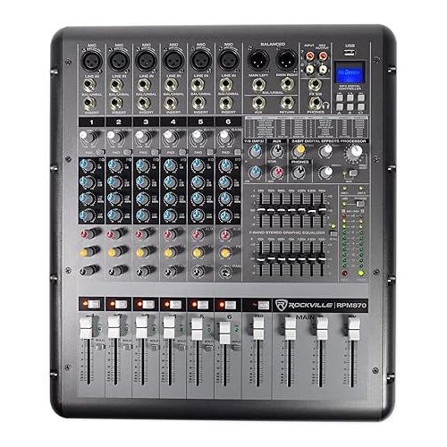  Rockville RPM870 8 Channel 6000w Powered Mixer w/USB, Effects, 8 XDR2 Mic Pres