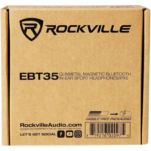  Rockville EBT35 Gunmetal Magnetic Bluetooth Earbuds in-Ear Sport Headphones/IPX5