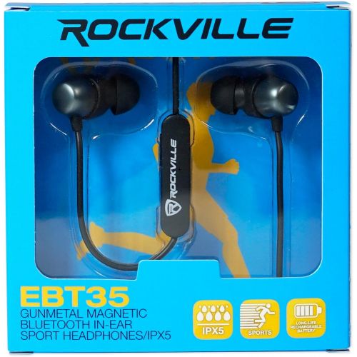  Rockville EBT35 Gunmetal Magnetic Bluetooth Earbuds in-Ear Sport Headphones/IPX5