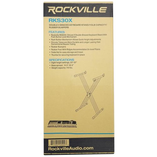  Rockville RKS30X Double X Braced Keyboard Stand w/Push Button Lock + DJ Scrim