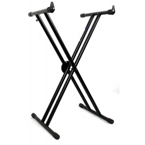  Rockville RKS30X Double X Braced Keyboard Stand w/Push Button Lock + DJ Scrim