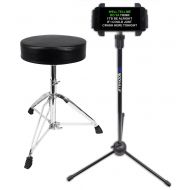 Rockville RDS30 Thick Padded Adjustable Foldable Drum Throne Stool + lPad Stand