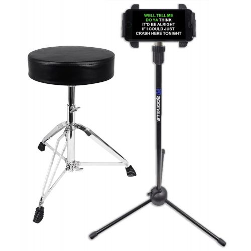  Rockville RDS30 Thick Padded Adjustable Foldable Drum Throne Stool + lPad Stand