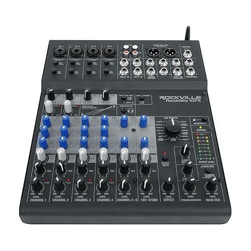  Rockville ROCKMIX 10FX 10 Chan Mixer USB Computer Recording Interface+Effects