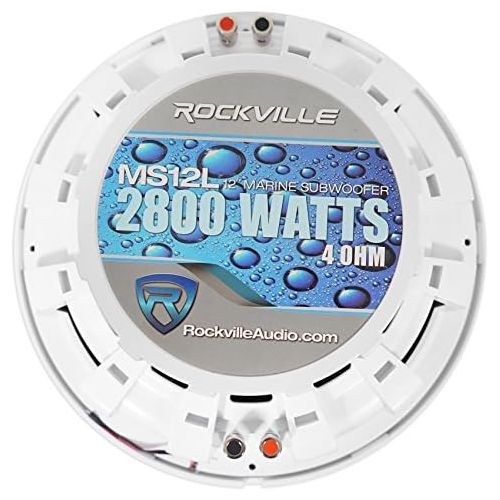  [아마존베스트]Rockville MS12LW 12 2800 Watt White Marine/Boat 12 Subwoofer with LEDs