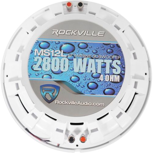  [아마존베스트]Rockville MS12LW 12 2800 Watt White Marine/Boat 12 Subwoofer with LEDs