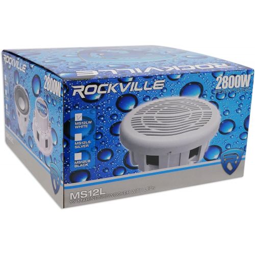  [아마존베스트]Rockville MS12LW 12 2800 Watt White Marine/Boat 12 Subwoofer with LEDs