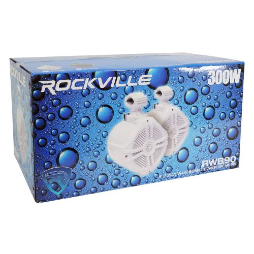  Pair Rockville RWB90B Black 8 300w Marine Wakeboard 360° Swivel Tower Speakers